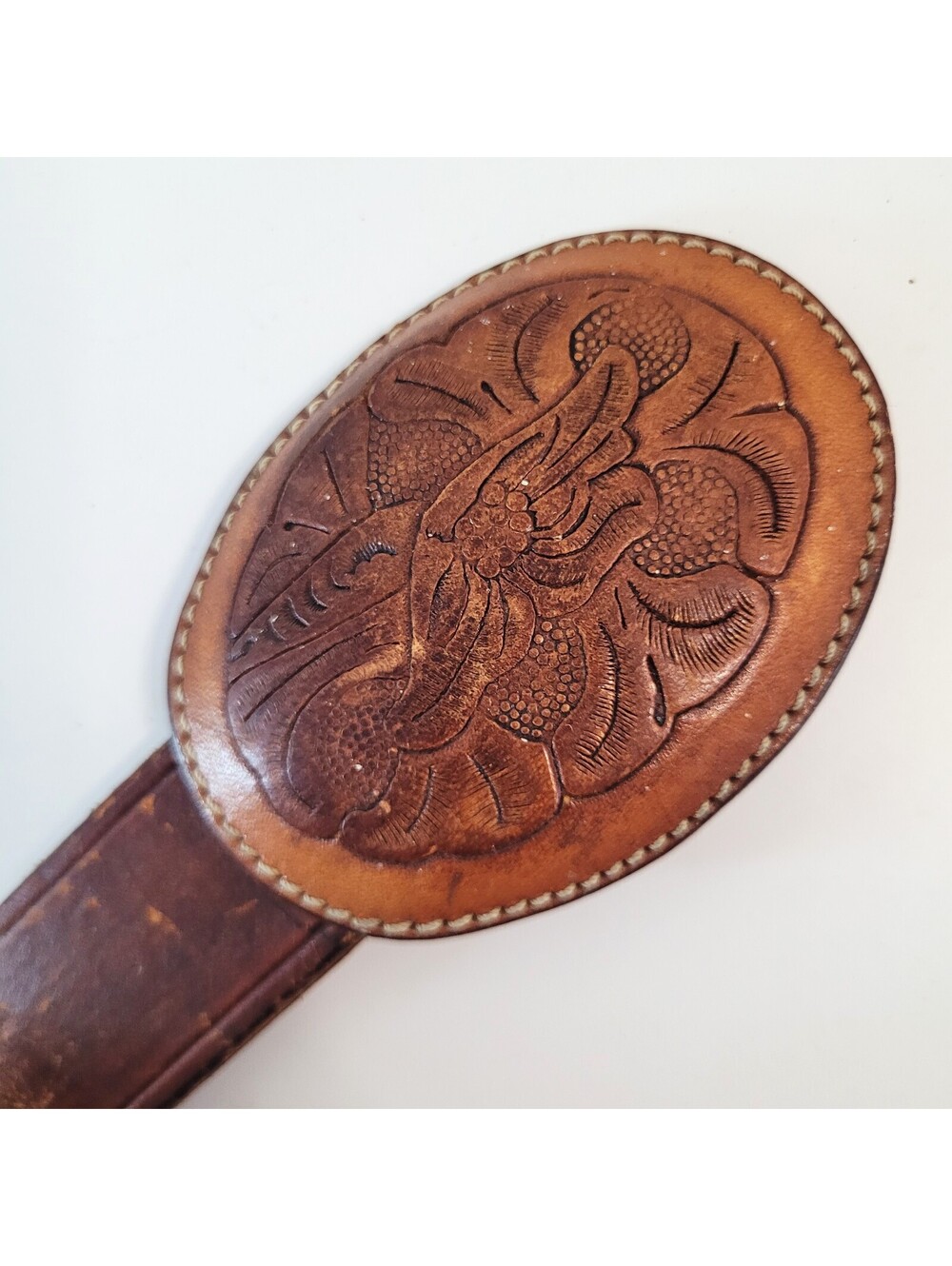 Wild Rose Men’s Size 34" Brown Leather Western Belt Tooled Floral Buckle Vintage - Picture 5 of 7